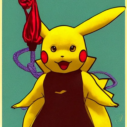 Image similar to girl in a pikachu costume, art by Annie Libovitz and Alhpnse Mucha,