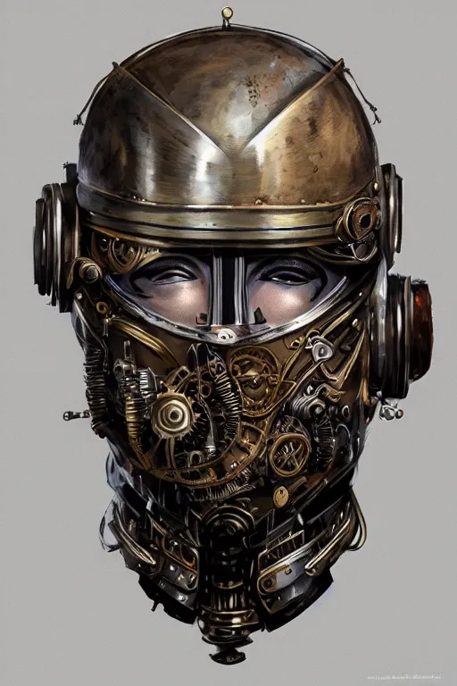 Image similar to steampunk helmet fantasy art mask robot ninja stylized digital illustration sharp focus, elegant intricate digital painting artstation concept art global illumination ray tracing advanced technology chaykin howard and campionpascale and cooke darwyn and davis jack