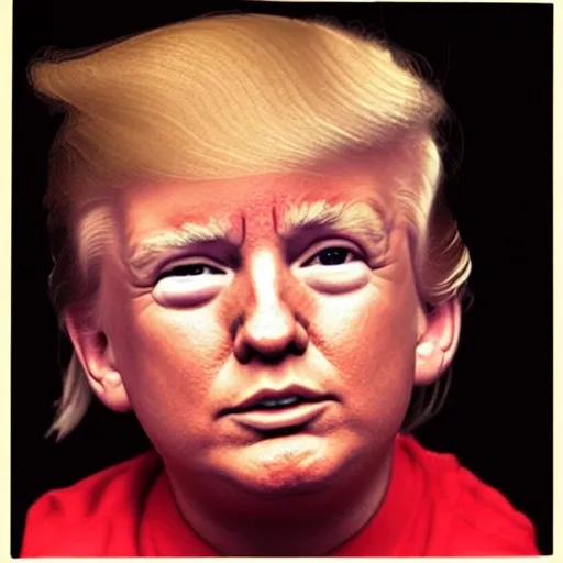 Prompt: award-winning portrait photo of Donald Trump as a child, black background, dramatic lighting