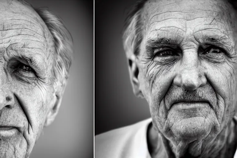 Image similar to a cinematic portrait headshot photograph of an old man looking at the camera, soft light, ultra high detailed, realistic, hair light, key light, movie still