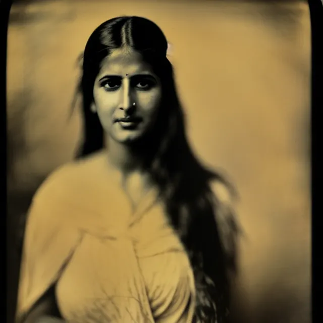 Prompt: a vintage photograph of Katrina Kaif by Julia Margaret Cameron, portrait, 40mm lens, shallow depth of field, split lighting