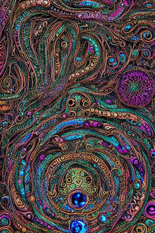 Image similar to a intricate background design with deep and intricate lace and gemstones and twisting lovecraftian by dan mumford, twirling metal, digital art, photorealistic, vivid colors, highly detailed, intricate