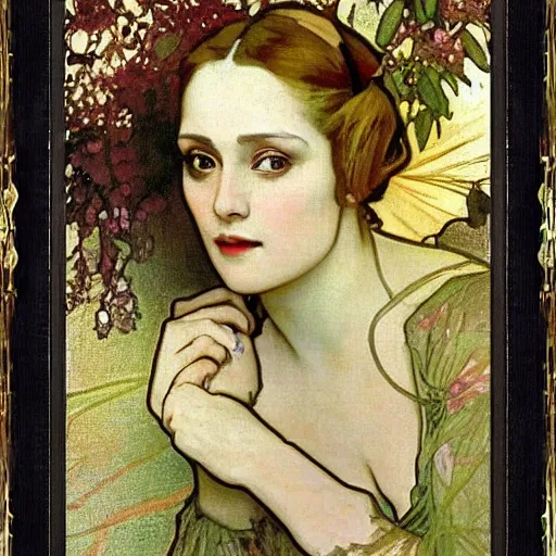 Prompt: X a renaissance painting of a beautiful female with a beautiful face by Alfons Mucha, full body, sitting in a forest, super high detail, gold jewelry, jugendstil, 4k, bright color scheme