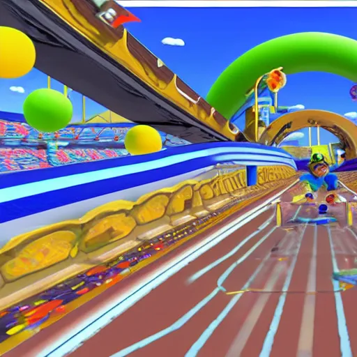 Image similar to A Mario Kart Double Dash Custom Track On The Moon called 'Wario's Moon Base'.