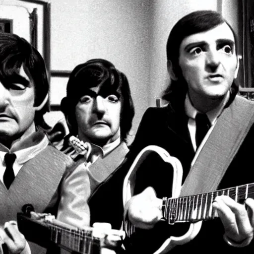 Image similar to stills from puppets movie by gerry anderson about the beatles, that band, vintage film, 1 9 6 0 s