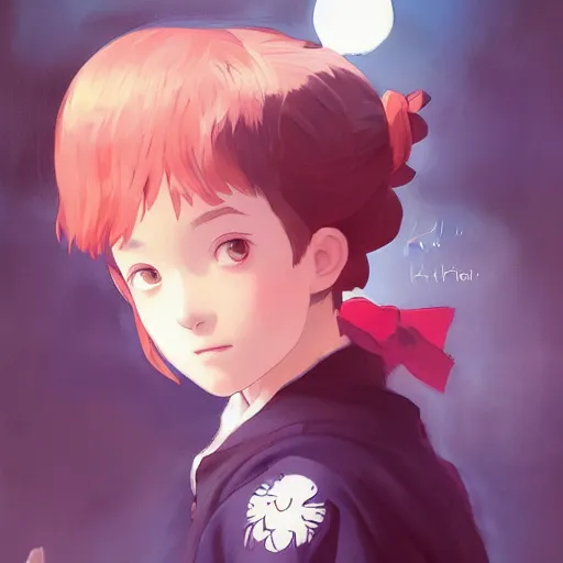 Prompt: a portrait of a cute young kiki from kiki's delivery service, harry potter series setting, vivid colors, soft lighting, atmospheric, cinematic, moody, in the style of ilya kuvshinov and range murata, krenz cushart, rule of thirds, oil on canvas, 8 k