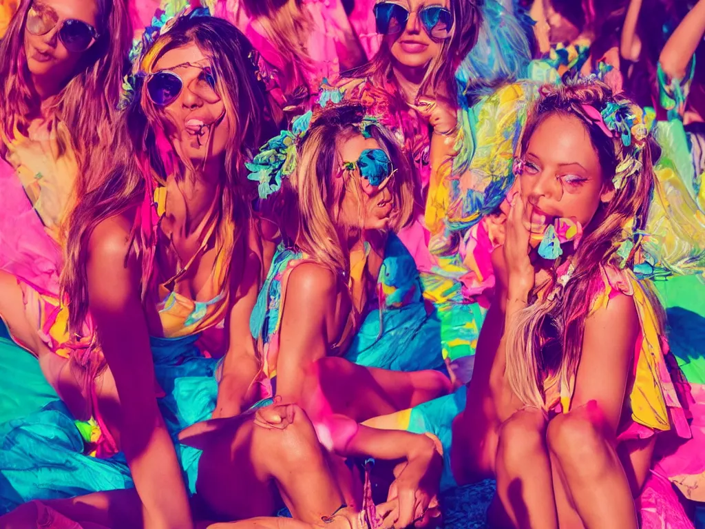 Image similar to coachella, bright colors, beauty, summer vibes, candid photograph, trending on instagram, trending on artstation