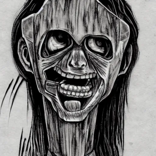 Image similar to grunge drawing of a robot in the style of the grudge | horror themed