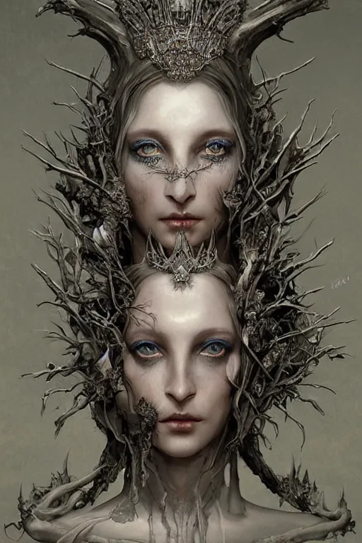 Image similar to beautiful stygian strange detailed an entire full-body victorian a blue eyed, blonde haired crowned queen of summer with light elvish overtones by Emil Melmoth, Zdzislaw Beksinski, Craig Mullins, yoji shinkawa ,cross, artstation, pete morbacher, hyper detailed, very detailed, artstation, rendering by octane, unreal engine, forest background.