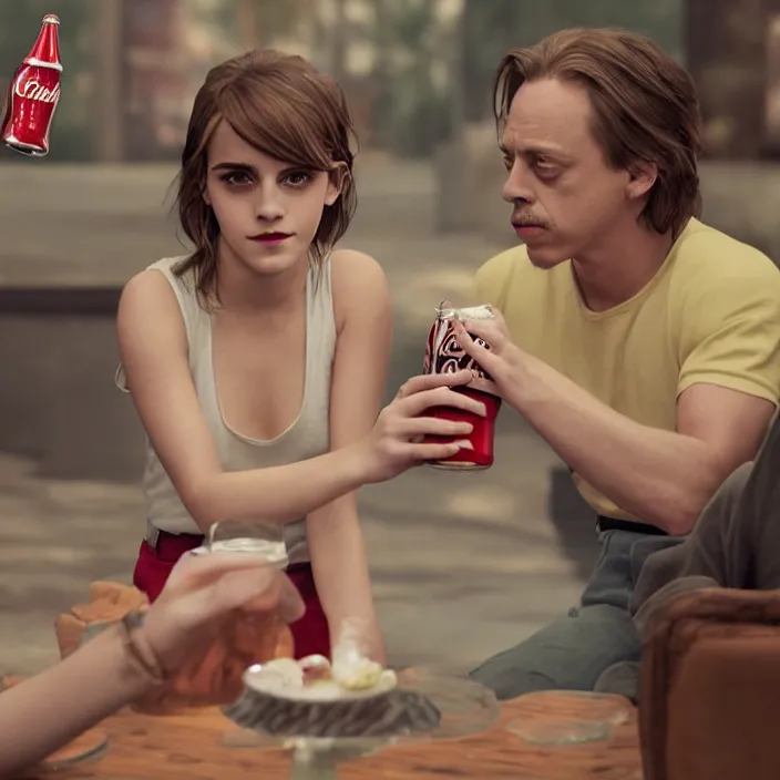 Prompt: portrait of Emma Watson's and Steve buscemi's child at age 21 celebrating it's birthday with a coca cola. intricate artwork. octane render, trending on artstation, very coherent symmetrical artwork. Rick & morty. cinematic, high detail, octane render, 8k, iridescent accents