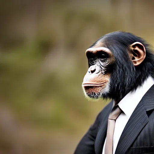 Image similar to chimpanzee wearing a suit and tie, ready for a meeting