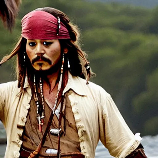 Image similar to bill murray plays jack sparrow, film still, promotional shot