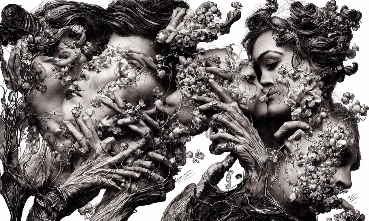 Image similar to fragrance advertising campaign by bernie wrightson, highly detailed