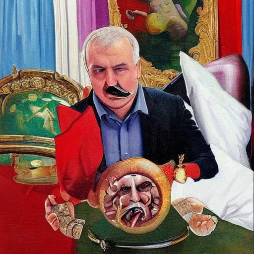 Prompt: lukashenko in the painting'saturn devouring his son'