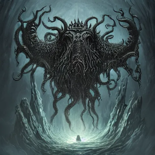 Image similar to King of the Fathomhold, lovecraftian, monster, D&D art, concept art, 8k, dark, gothic, crumbling