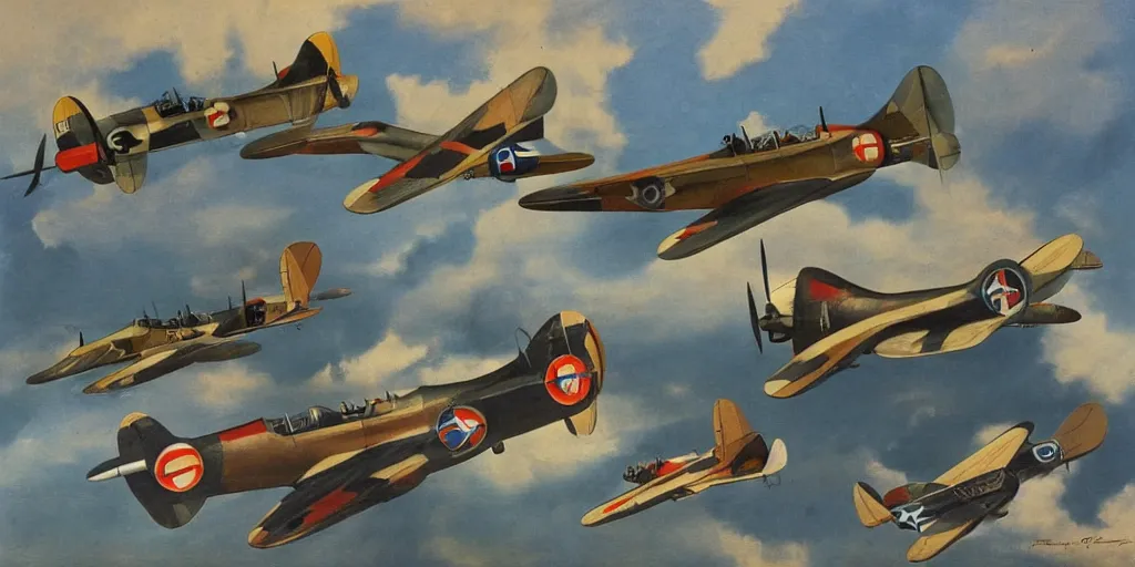 Image similar to world war two fighter planes, by tullio crali