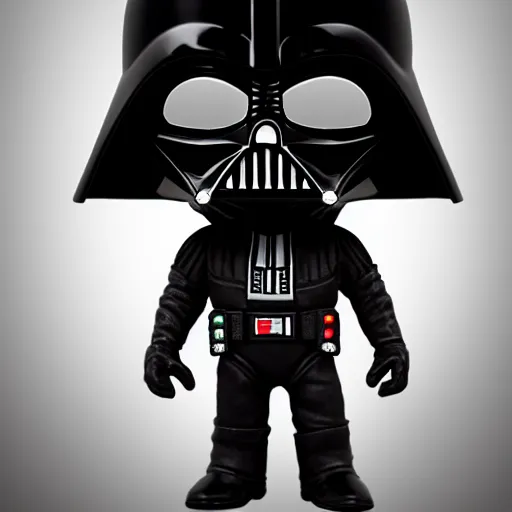 Image similar to artstation darth vader bobble head, small but (fierce) funny, collector's mirrored highly polished display, very detailed, portrait, high contrast, unreal engine 5
