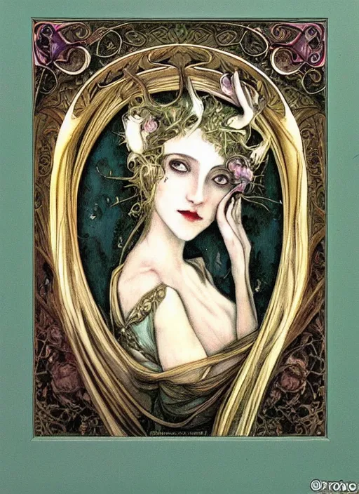 Image similar to an art nouveau picture frame by brian froud