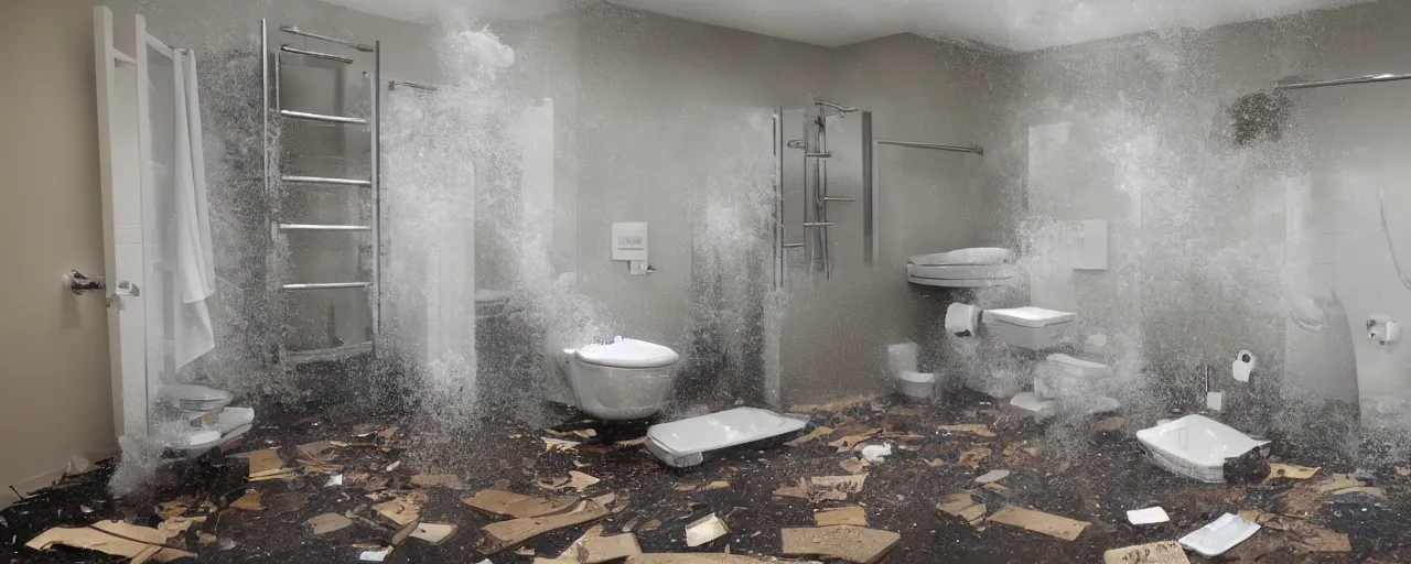 Image similar to a flooded bathroom exploding