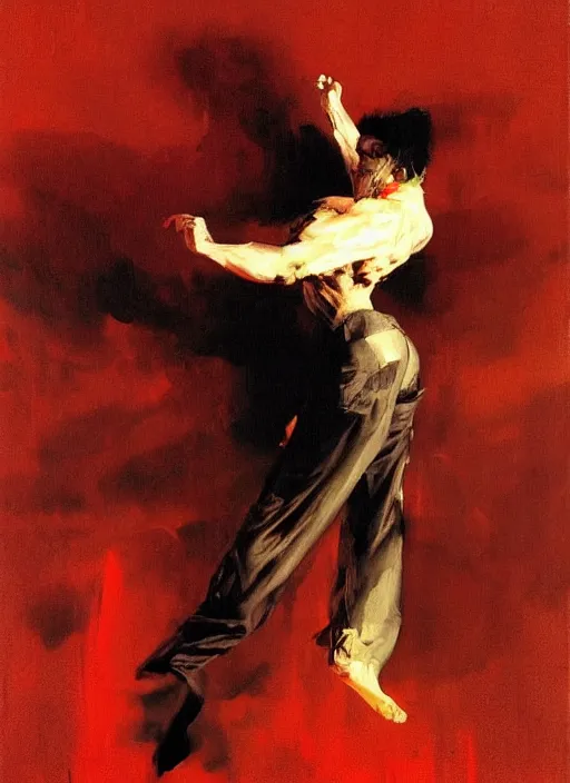 Prompt: pale floating husk in red light, billowing smoke, painting by phil hale, fransico goya,'action lines '!!!, graphic style, visible brushstrokes, motionb blur, blurry, visible paint texture, crisp hd image