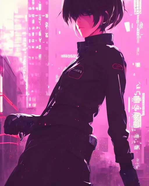 Prompt: kyoto animation, cool lady wearing cyberpunk warcore clothing, beautiful, detailed portrait, cell shaded, 4 k, concept art, by wlop, ilya kuvshinov, artgerm, krenz cushart, greg rutkowski, pixiv. cinematic dramatic atmosphere, sharp focus, volumetric lighting, cinematic lighting, studio quality