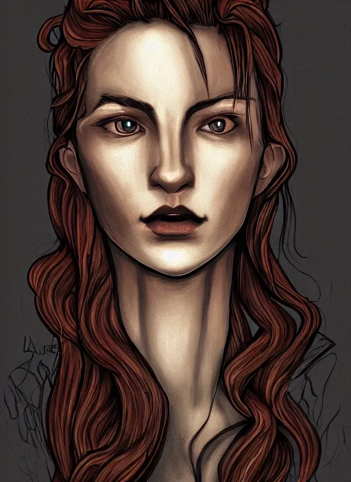 Image similar to a portrait of an arcane style character, head and shoulders, stylized, dramatic lighting by laura brouwers