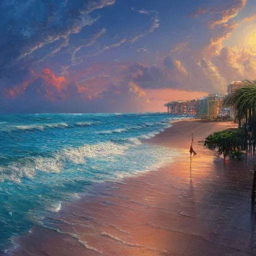 Prompt: A beautiful painting of a las olas Fort Lauderdale Florida by Greg Rutkowski and Thomas Kinkade, Trending on Artstation cinematic 4k wallpaper, 8k, ultra detailed, high resolution, artstation, award winning