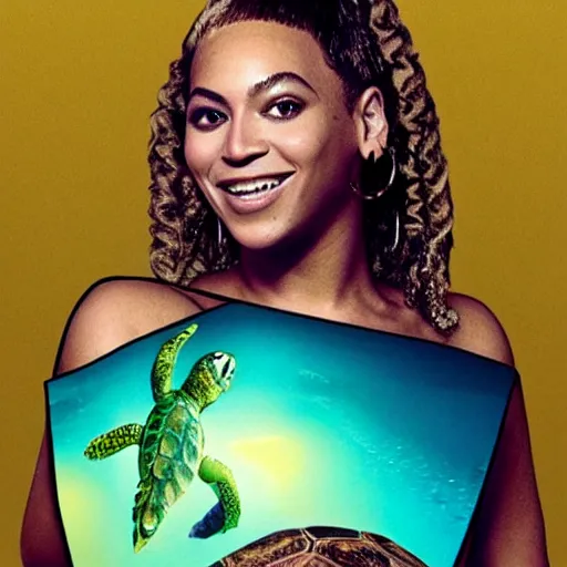 Image similar to ( beyonce + turtle ) swimming