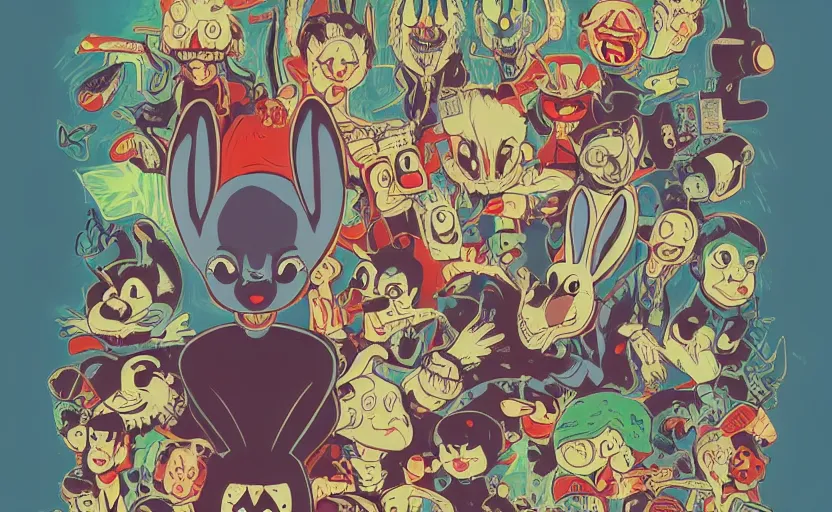 Image similar to Evil Bugs Bunny, Bad Acid Trip, Nightmare fuel, deceptive, conniving, wicked, uncomfortable crooked smile, wide eyed, stiff necked, stranger things by sachin teng