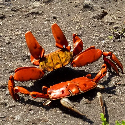 Image similar to rust crab ferris fighting blue gopher