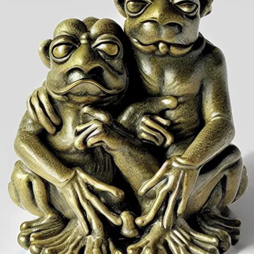 Image similar to feng shui, frog, fantasy, hear no evil, see no evil, speak no evil statues, ultra detailed,