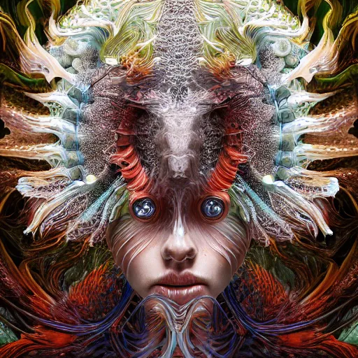 Image similar to Photo of a creature from another universe by ernst haeckel, iris van herpen, james jean, mandy jurgens, artstation, fashion editorial