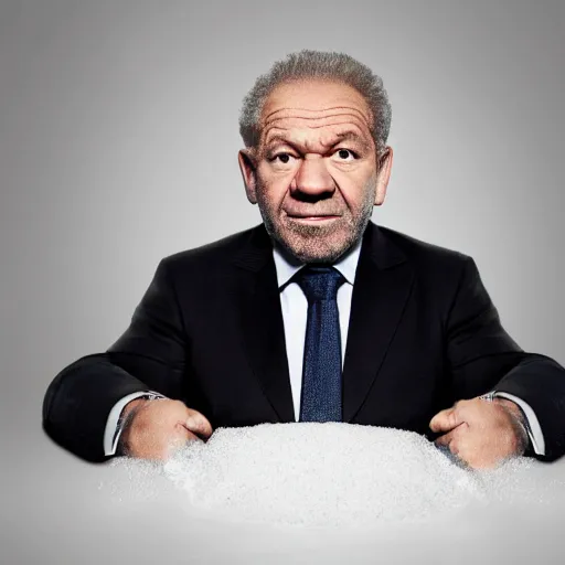 Image similar to Alan sugar in a bath of sugar, hyper realistic, 8k