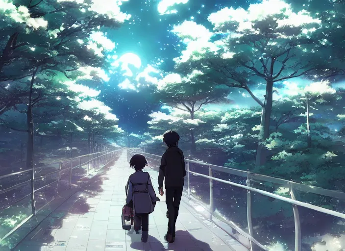 Prompt: going on a walk through space, Japan, anime scenery by Makoto Shinkai, wholesome, discovery