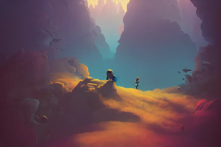Prompt: a surreal dreamscape | | simple, solid shapes, dramatic lighting, children's book, hdr, high contrast, digital painting by jakub gazmercik, makoto shinkai, max masnyy, jakub gazmercik, beeple, patrick faulwetter, and heavenlydaemonic, surrealism, trending on artstation