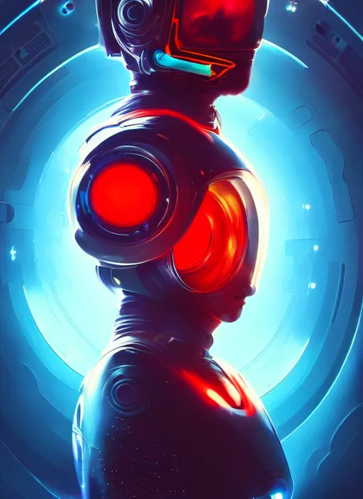 Prompt: a futuristic cyber astronaut, sci fi, glowing aura, volumetric lights, red and cyan theme, art nouveau alien botanicals, intricate, highly detailed, digital painting, artstation, concept art, smooth, sharp focus, cinematic, illustration, beautiful face, art by artgerm and greg rutkowski and alphonse mucha, clear background
