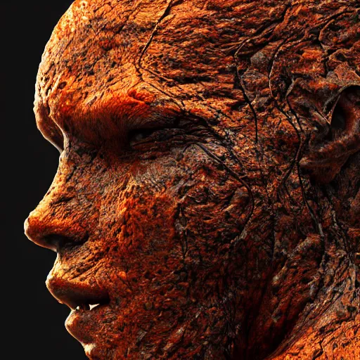 Image similar to 3D human abstract sculpture made out of molten lava, CGSociety, photorealistic, highly detailed, sharp, not blurry, ultra-photorealistic, postprocessing, photography by Ray Man, Full Colour, HDR, 8k