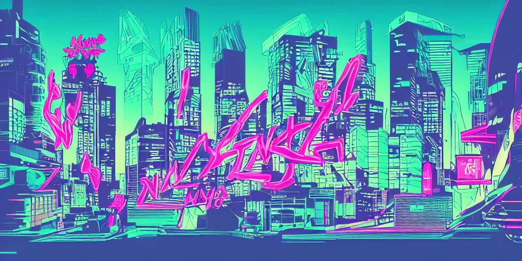 Image similar to vaporwave, vector graphics, ninja turtles, synthwave, neon, cityscape