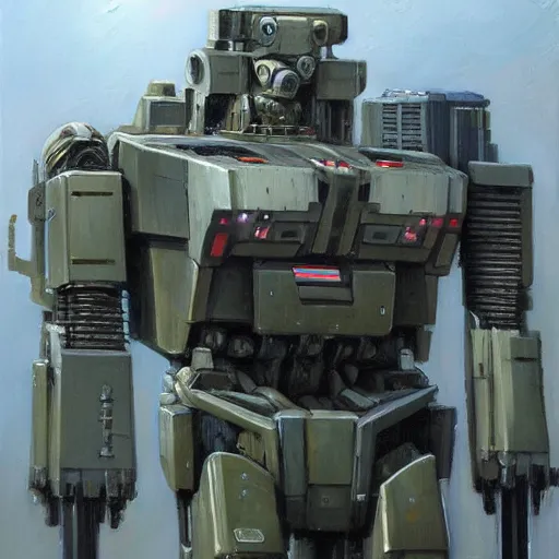 Prompt: oil painting of a huge military mech, sleek, elegant, anime style, highly detailed, complex, intricate by james gurney