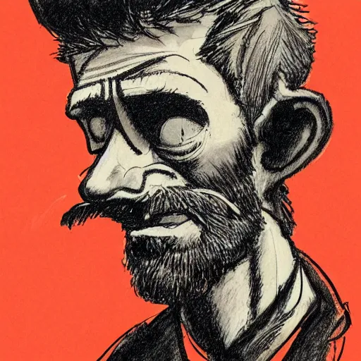 Image similar to a realistic yet scraggly portrait sketch of the side profile of a stern and sophisticated jamie hewlett, trending on artstation, intricate details, in the style of frank auerbach, in the style of sergio aragones, in the style of martin ansin, in the style of david aja, in the style of mattias adolfsson