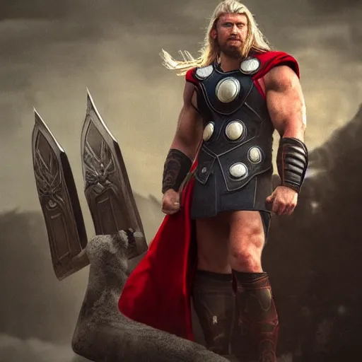 Prompt: warrior, male, thor, trump, muscular, by wlop, cinematic, dark