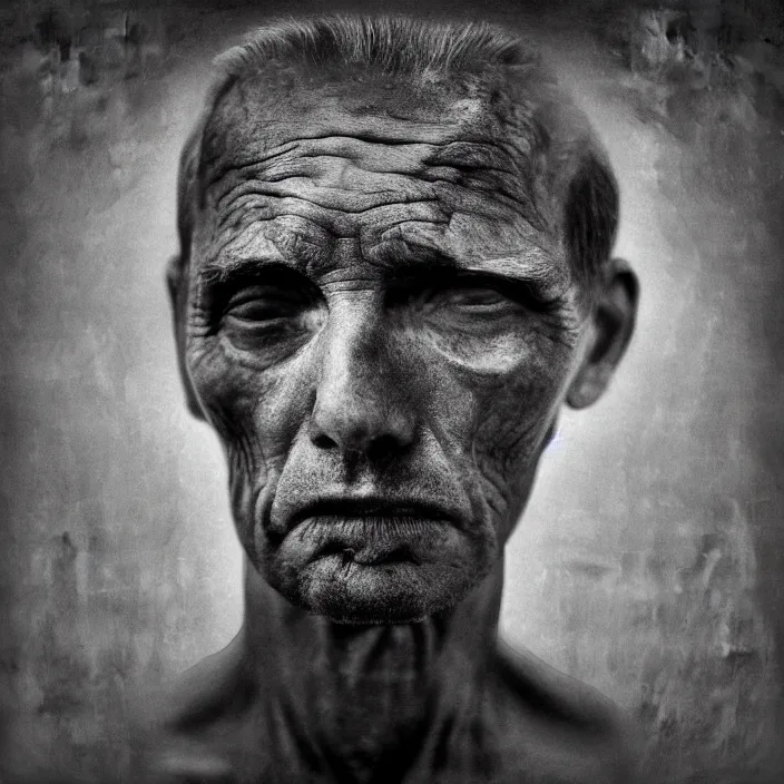 Prompt: unzipping top of head, by lee jeffries, gelatin silver process,