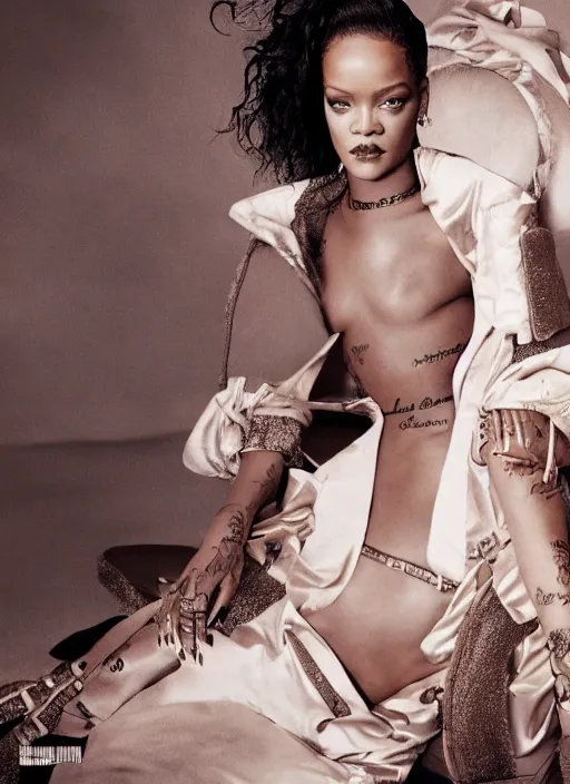 Image similar to rihanna styled by nick knight posing in an expensive mansion setting, vogue magazine, highly realistic. high resolution. highly detailed. dramatic. 8 k. 4 k.