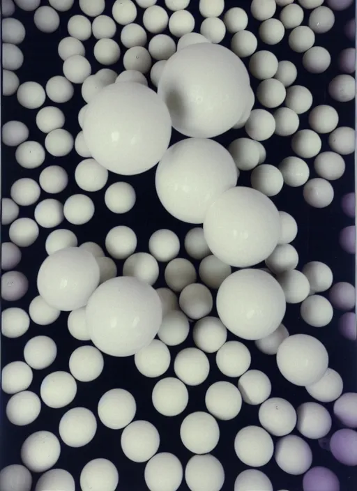 Image similar to realistic object photo of ping pong balls sculpture, eyeballs sculpture, black caviar cloud, readymade, dadaism, fluxus, man ray 1 9 9 0, life magazine photo