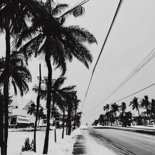 Prompt: winter and snow cloudy street of ghana down down accra osu stunning detailed magazine photo coconut palm trees