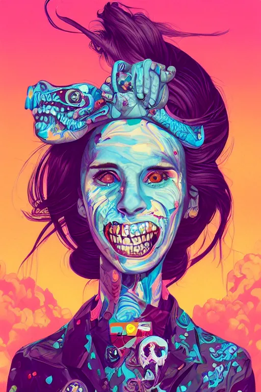 Prompt: a zombiegirl smiling, Tristan Eaton, victo ngai, artgerm, RHADS, ross draws