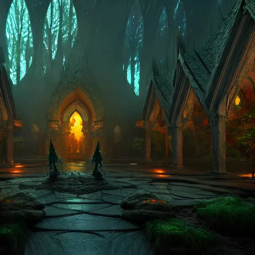 Image similar to inside a ethereal magical elven city, 8k, HDR, award-winning, trending on, artstation, smooth, sharp focus, super resolution, cinematic, volumetric lighting, unreal engine 5