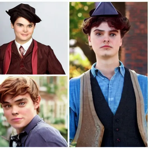 Prompt: character mix of Gilbert Blythe and johnny deep as college students