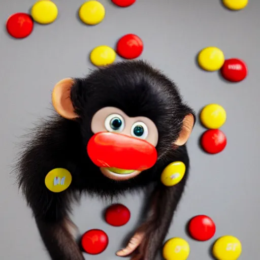 Prompt: monkey but his eyes are made of m & ms