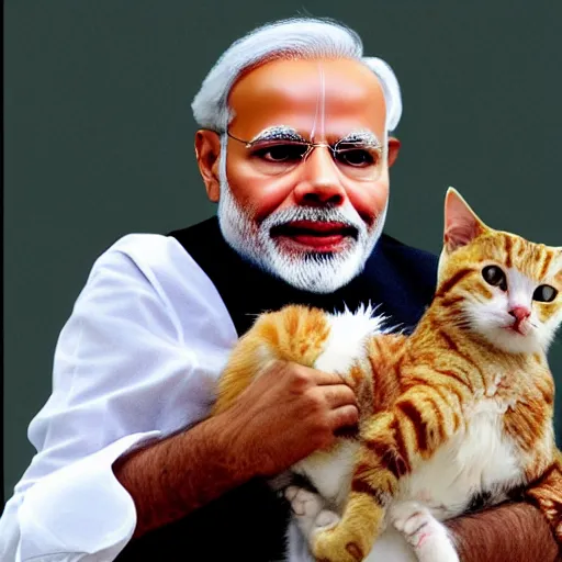 Prompt: narendra modi holding a cat in his arms, a 7 r